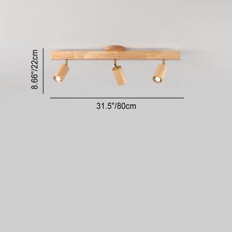 Japanese Minimalist Wooden LED Track Lighting, 2/3/4/5-Light, Semi-Flush Mount Ceiling Light