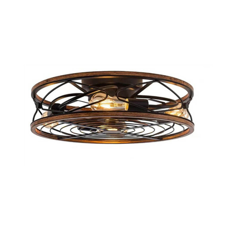 Nordic Industrial Wrought Iron Cylinder 4-Light Flush-Mount Ceiling Light with Hidden Fan