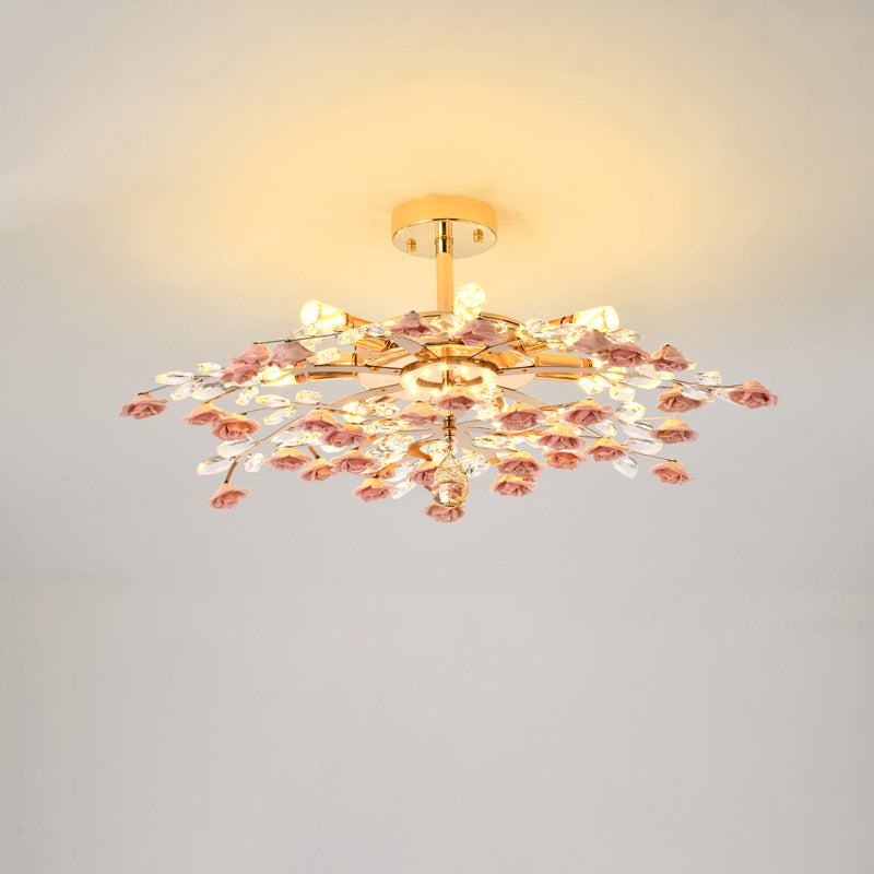 Modern Luxury Rose Iron & Ceramic Crystal Chandelier – 6/7/8-Light Options