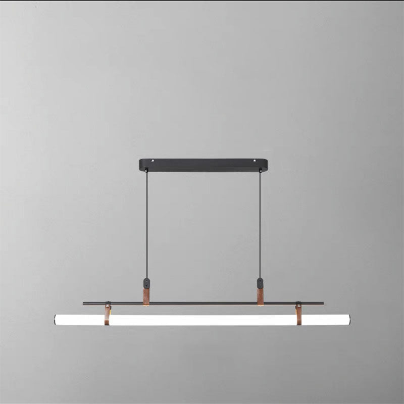 Sleek Nordic Minimalist Long Leather-Strip LED Island Light Chandelier