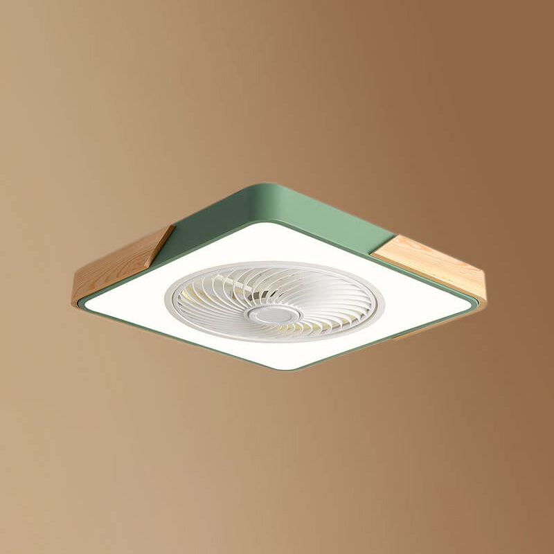 Nordic Macaron Square Wood LED Flush-Mount Ceiling Fan Light - Modern Minimalist Design
