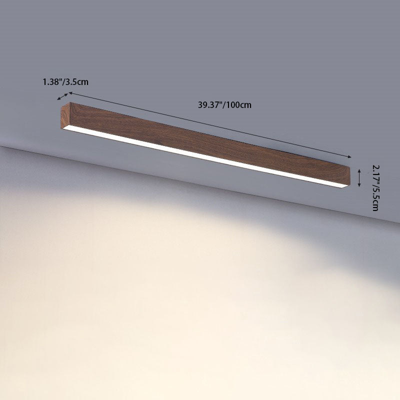 Sleek Modern Minimalist Wood-Grain Aluminum LED Flush-Mount Ceiling Light