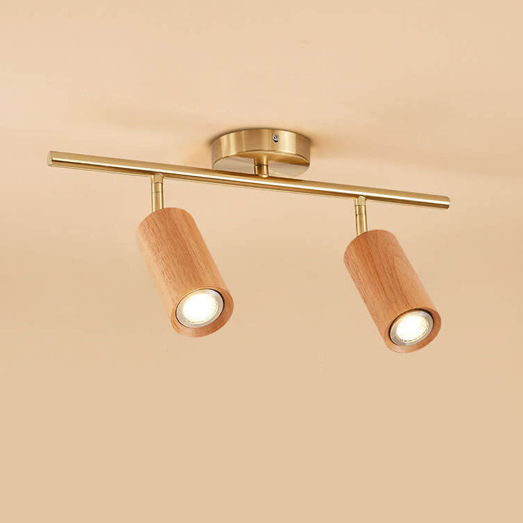 Nordic Minimalist Walnut Wood LED Track Spotlight β Linear Ceiling Light (1β4 Lights), Semi-Flush Mount