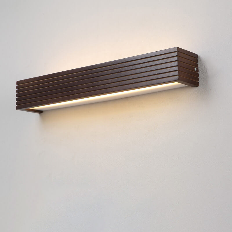 Elegant Modern Chinese Walnut Square Bar Vanity LED Wall Sconce Lamp for Bathroom
