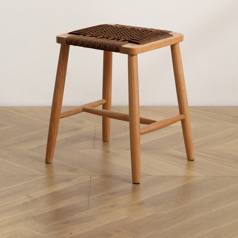 Elegant Traditional Japanese Rectangular Rope-Woven Wooden Bar Stool for the Dining Room