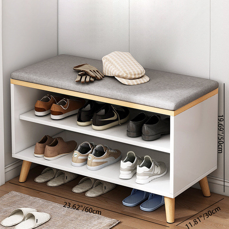 Contemporary Scandinavian Solid Wood Shoe Storage Cabinet, 2-Tier Entryway Organizer with Cotton-Linen Accents