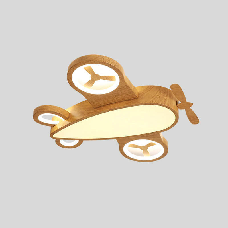 Whimsical Cartoon Aircraft LED Kids' Ceiling Light with Wood Grain Finish β Flush Mount