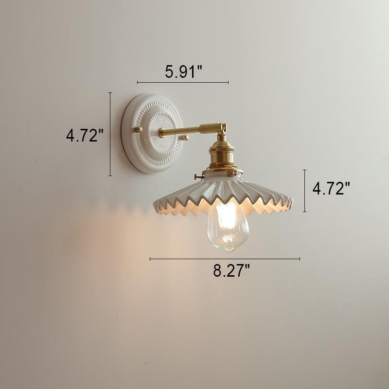 Vintage Japanese Ceramic & Brass 1-Light Wall Sconce Lamp