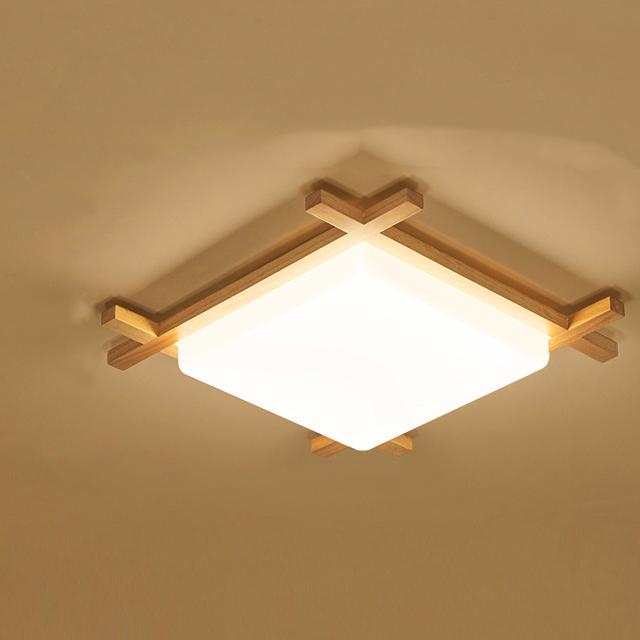 Modern Solid Wood Square LED Flush-Mount Ceiling Light – Tatami-Style Japanese Design