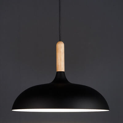 Modern Metal and Wood Dome Pendant Light — 1-Light, Wooden Top