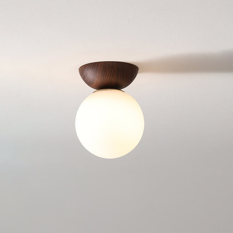 Nordic Japanese Glass Orb Ceiling Light — Wood Grain Iron Finish, 1-Light