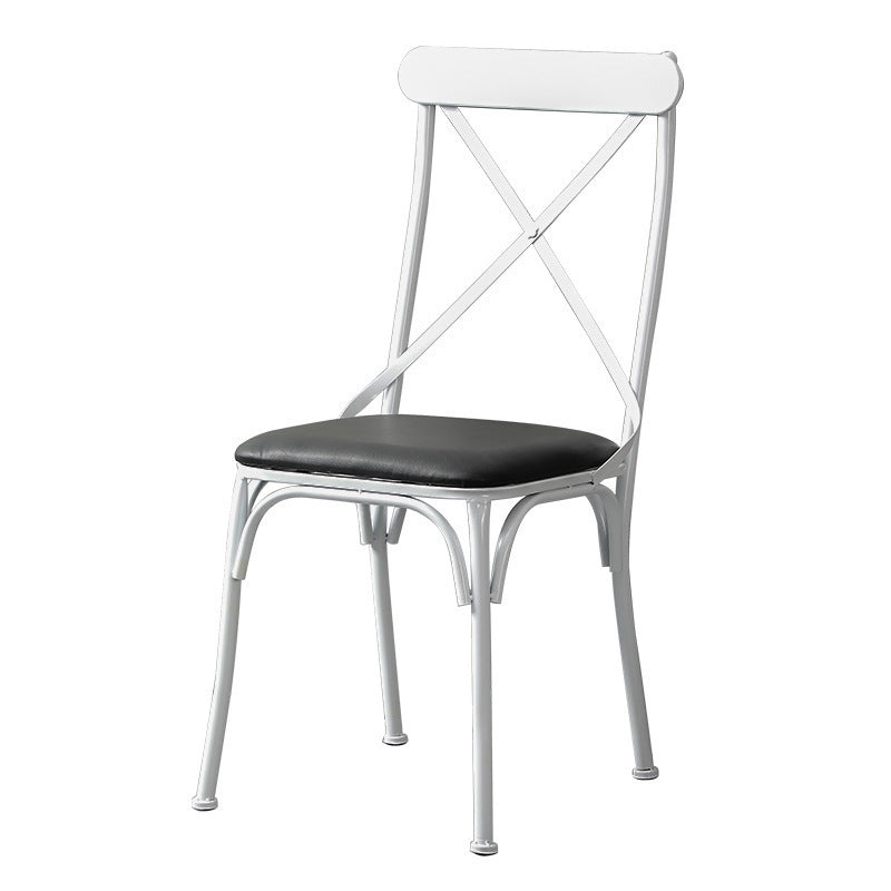 Contemporary Industrial PU Leather, Wood & Iron Dining Chair & Table Set with Square X-Back for Dining Room