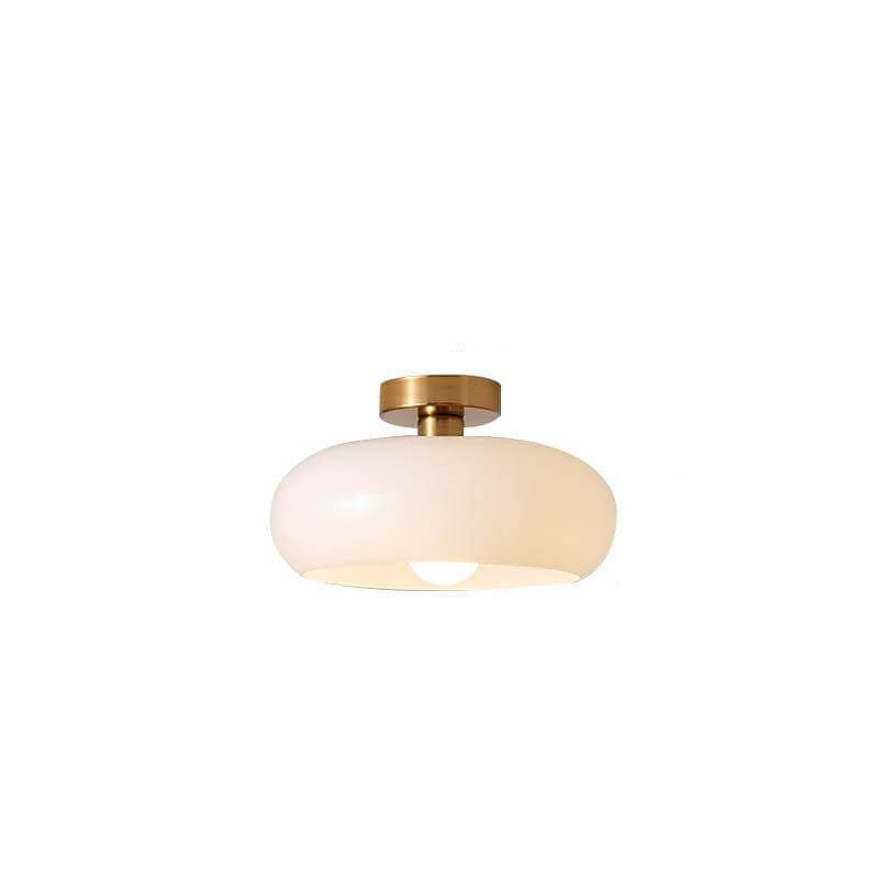 Modern Retro Round Solid-Color Glass Pendant Light with Electroplated Copper Finish — 1-Light, Pendant or Flush Mount