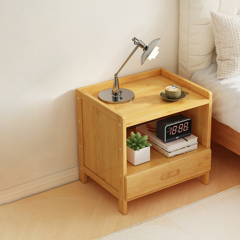 Sleek Modern Minimalist Rectangular Bamboo Nightstand with One-Third Drawer for Bedroom