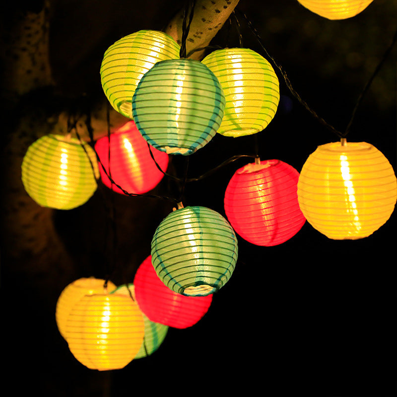 Modern Art Deco Solar Lantern Ball: Waterproof Fabric LED String Lights for Outdoor Patio & Landscape