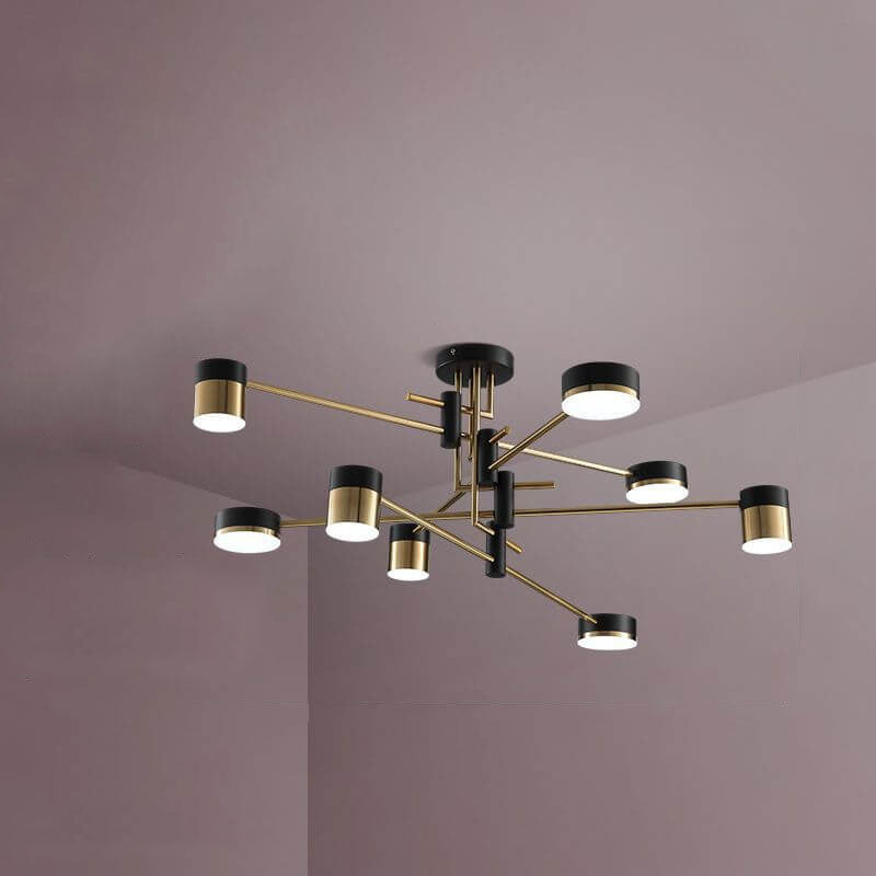 Sleek Modern Minimalist Black & Gold 4-8 Light Semi-Flush Mount Ceiling Light