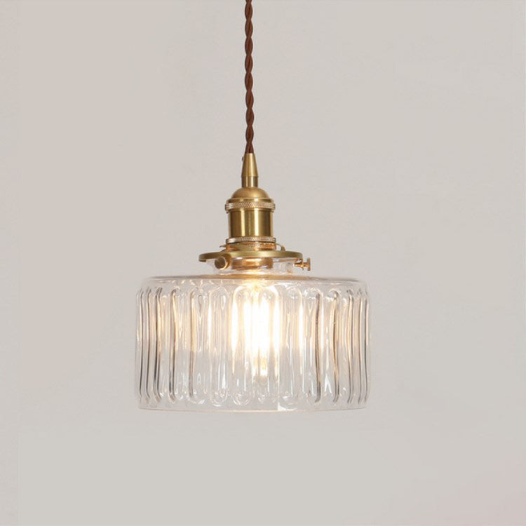 Japanese Vintage Brass Glass Round Jar Pendant Light - 1-Light Fixture