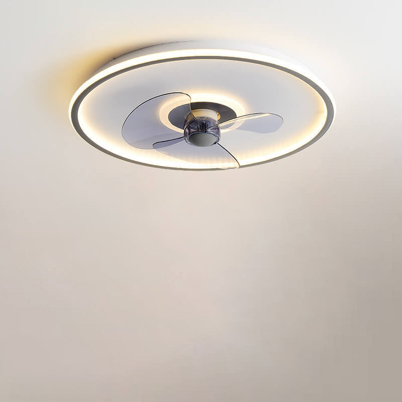Sleek Modern Acrylic Round LED Flush-Mount Ceiling Fan with Integrated Light