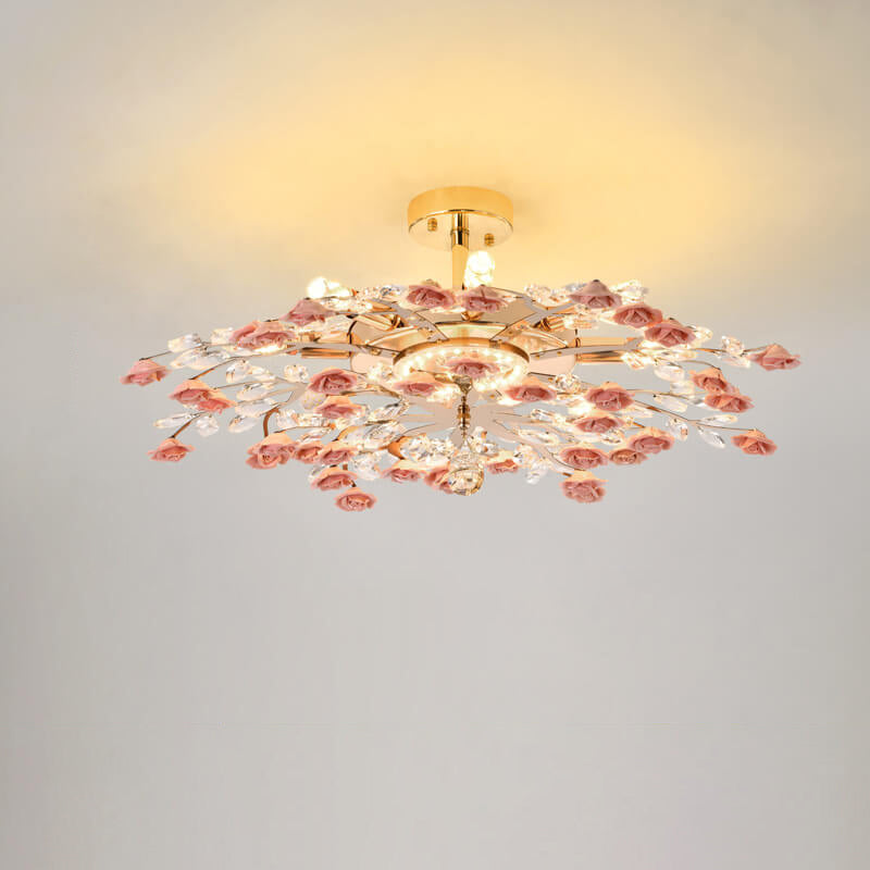 Modern Luxury Rose Iron & Ceramic Crystal Chandelier – 6/7/8-Light Options
