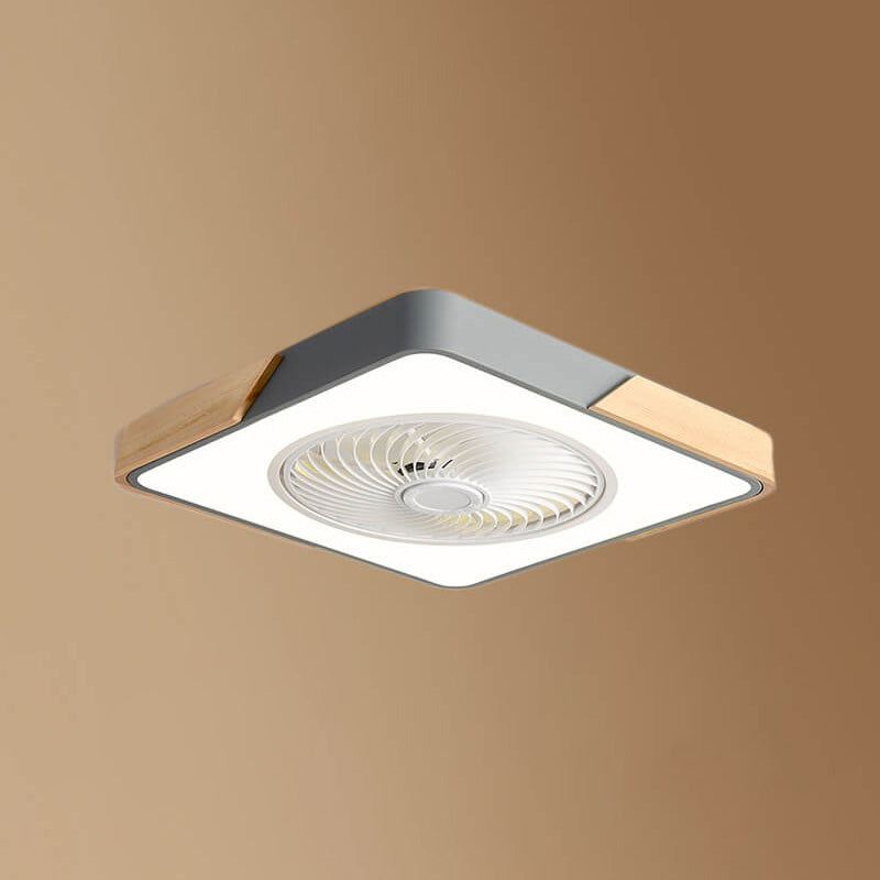 Nordic Macaron Square Wood LED Flush-Mount Ceiling Fan Light - Modern Minimalist Design