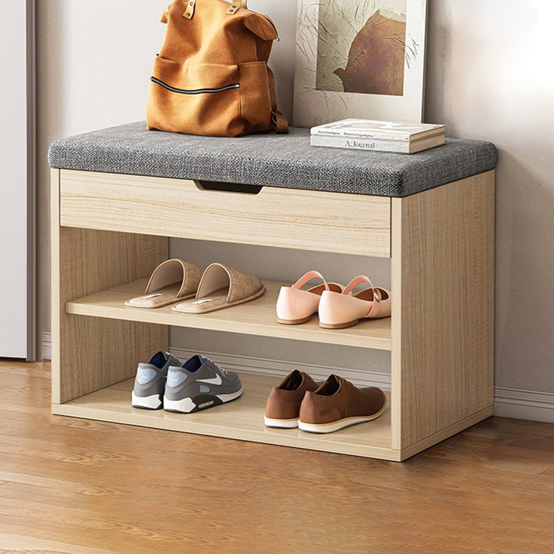 Modern Minimalist 3-Tier Shoe Storage Rack — Rectangular Design, Fabric & PU Leather Upholstery with Wood Frame for Entryways