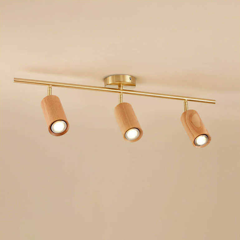 Nordic Minimalist Walnut Wood LED Track Spotlight β Linear Ceiling Light (1β4 Lights), Semi-Flush Mount