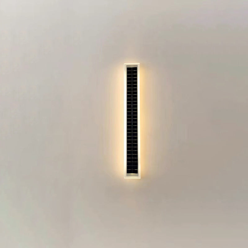 Sleek Minimalist Outdoor Solar LED Rectangular Strip Wall Sconce Lamp - Waterproof Patio Lighting