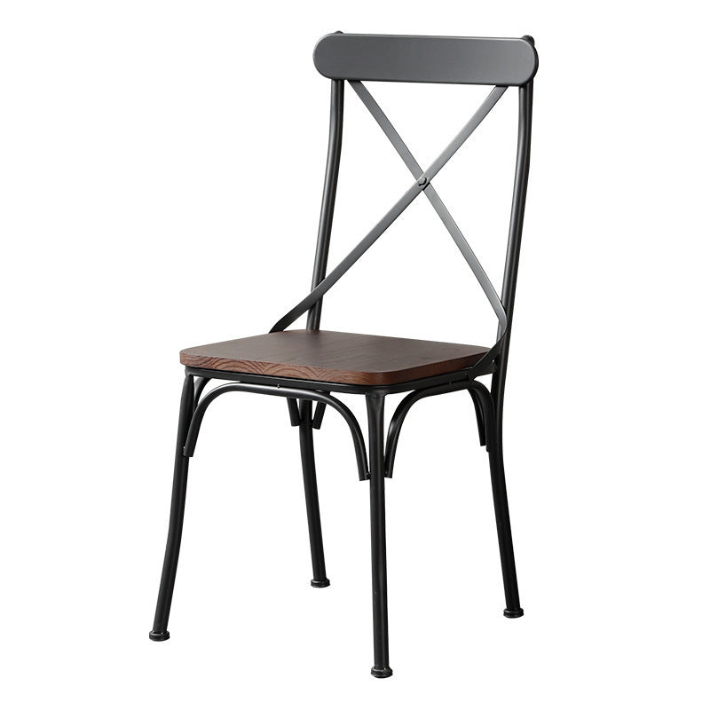 Contemporary Industrial PU Leather, Wood & Iron Dining Chair & Table Set with Square X-Back for Dining Room