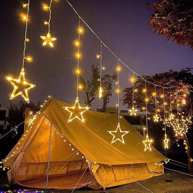 Solar-Powered LED Curtain Lights β Star & Moon Design, Outdoor Christmas String Lights for Patio, Garden and Camping