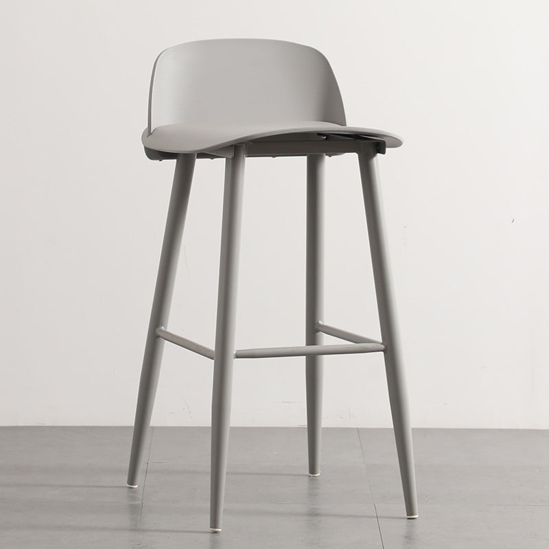 Sleek Modern Minimalist Rectangular Carbon Steel Bar Stool with Plastic Backrest for Dining Room