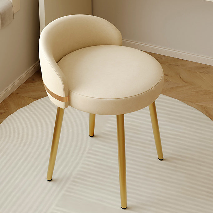 Contemporary Scandinavian Round Faux Nappa Leather Swivel Vanity Stool with Low Back – Elegant Bedroom Vanity Chair