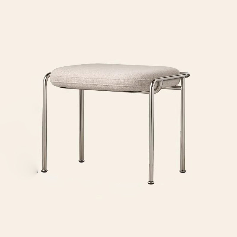 Modern Scandinavian Vanity Stool – Square, Cotton-Linen Upholstery, Stainless Steel Frame, Backless, for Bedroom