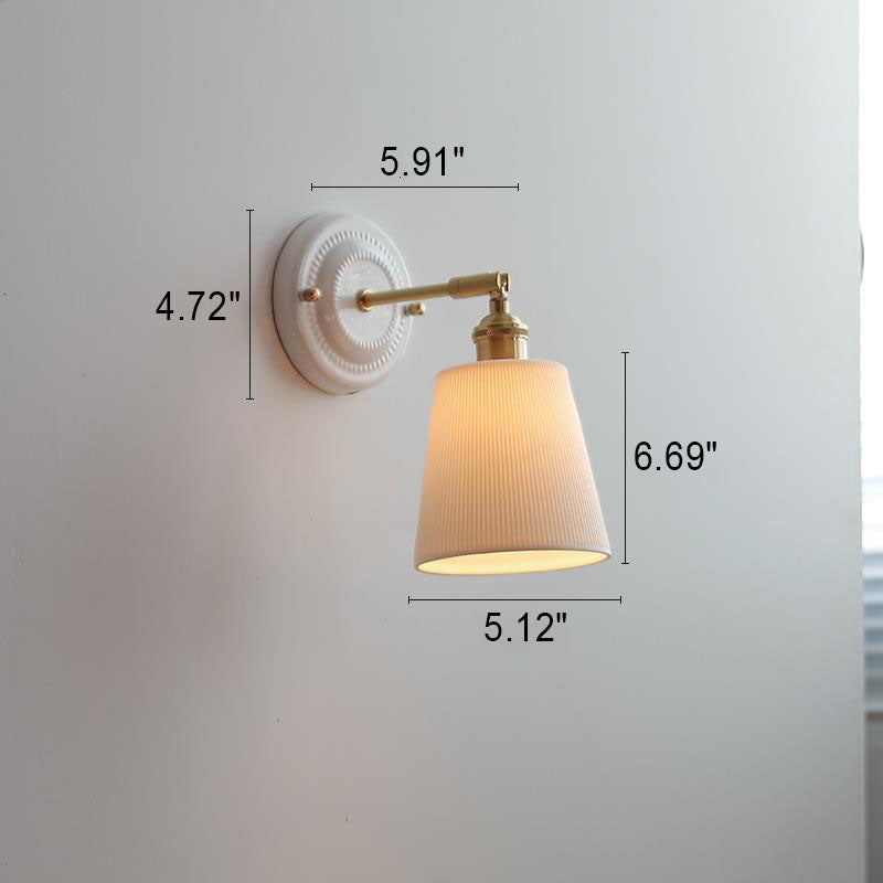 Vintage Japanese Ceramic & Brass 1-Light Wall Sconce Lamp