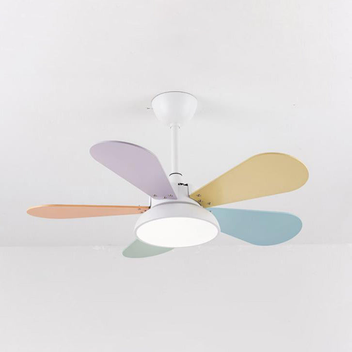 Simple Colorful Round Leaf Ceiling Fan for Kids with Light and Downrod