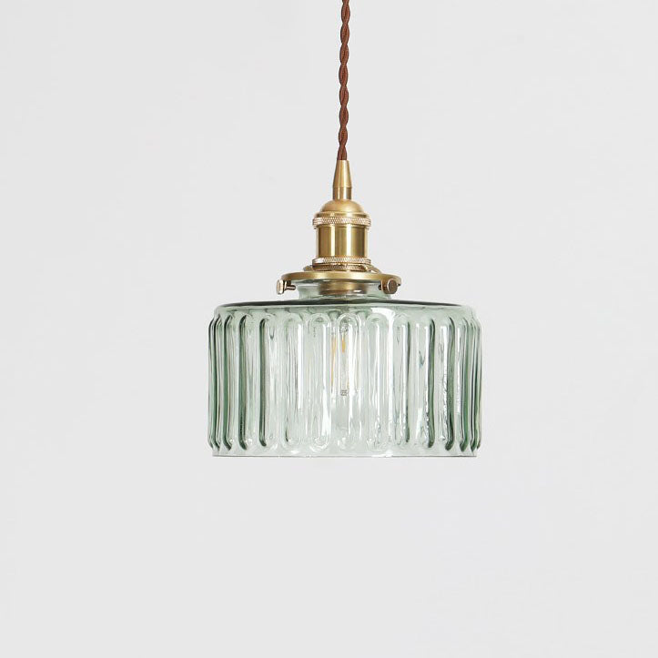 Japanese Vintage Brass Glass Round Jar Pendant Light - 1-Light Fixture