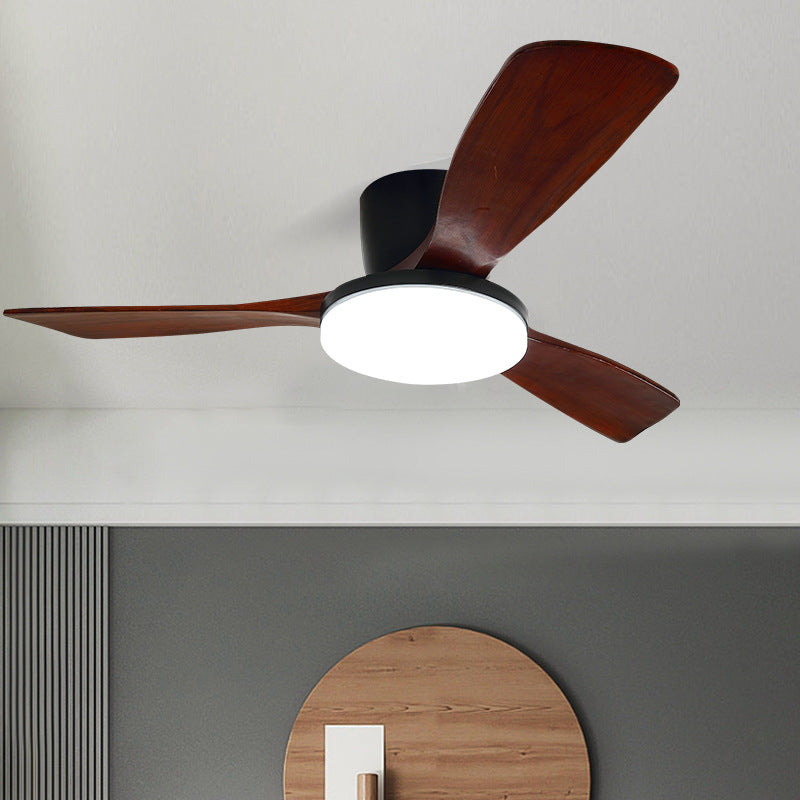 Contemporary Scandinavian Copper Wood Acrylic LED Ceiling Fan with Light – Semi-Flush Mount for Living Room