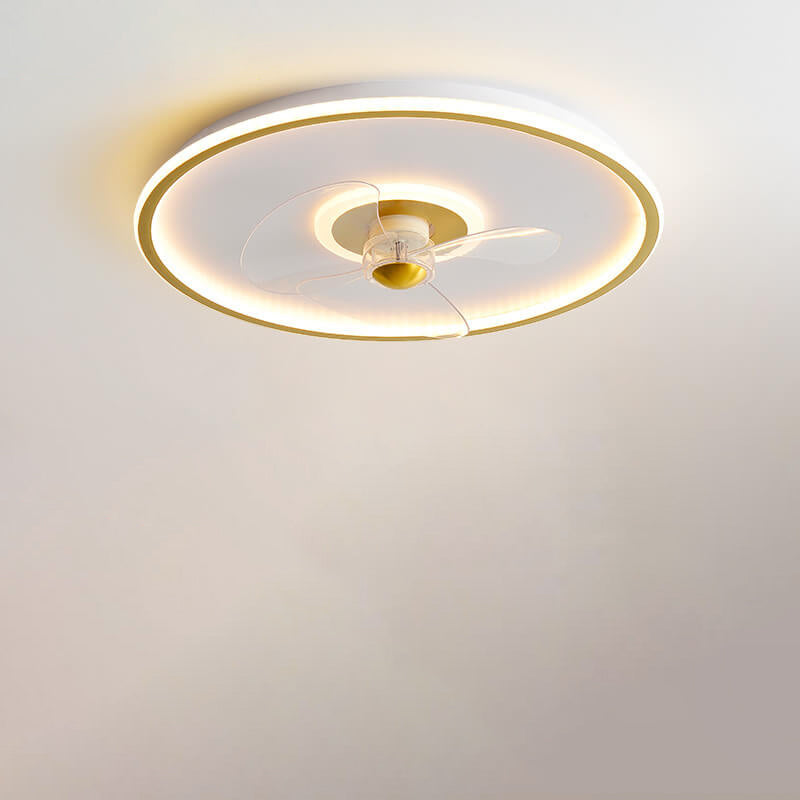 Sleek Modern Acrylic Round LED Flush-Mount Ceiling Fan with Integrated Light