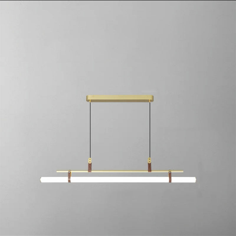 Sleek Nordic Minimalist Long Leather-Strip LED Island Light Chandelier