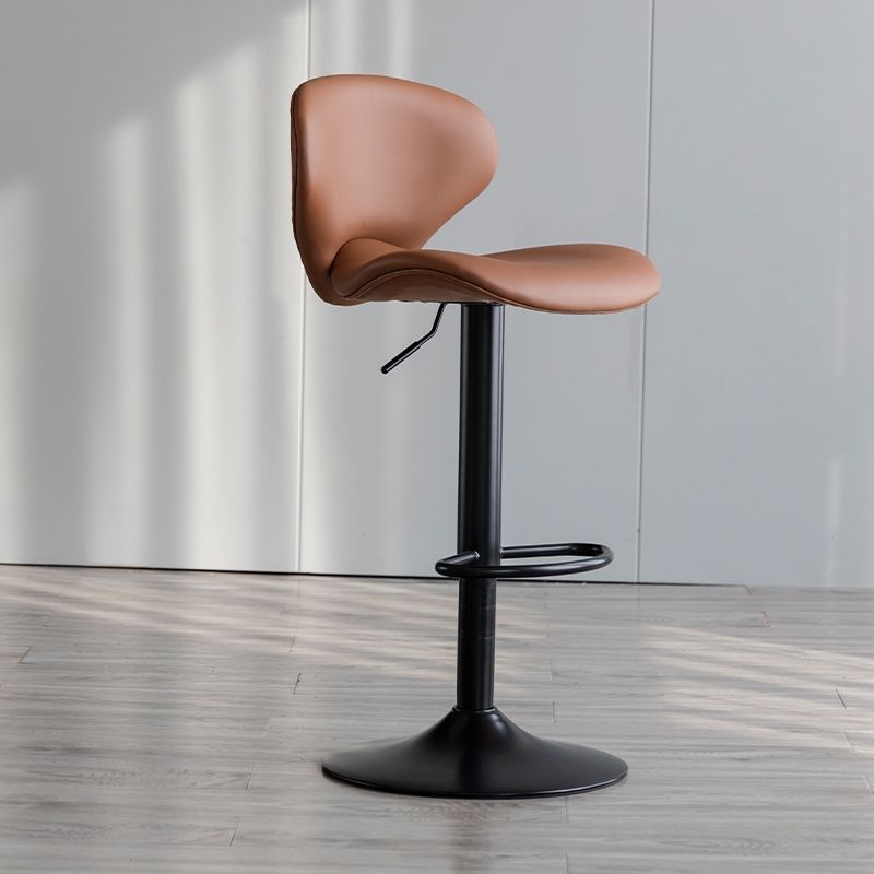 Contemporary Curved PU Leather Liftable Swivel Bar Stool with Backrest and Footrest for Dining Room