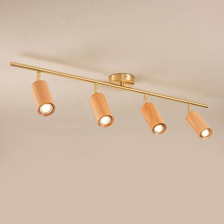 Nordic Minimalist Walnut Wood LED Track Spotlight β Linear Ceiling Light (1β4 Lights), Semi-Flush Mount