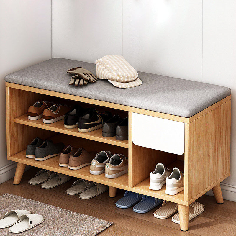 Contemporary Scandinavian Solid Wood Shoe Storage Cabinet, 2-Tier Entryway Organizer with Cotton-Linen Accents