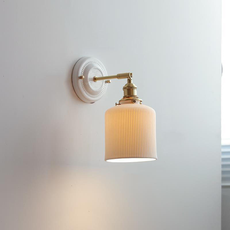 Vintage Japanese Ceramic & Brass 1-Light Wall Sconce Lamp