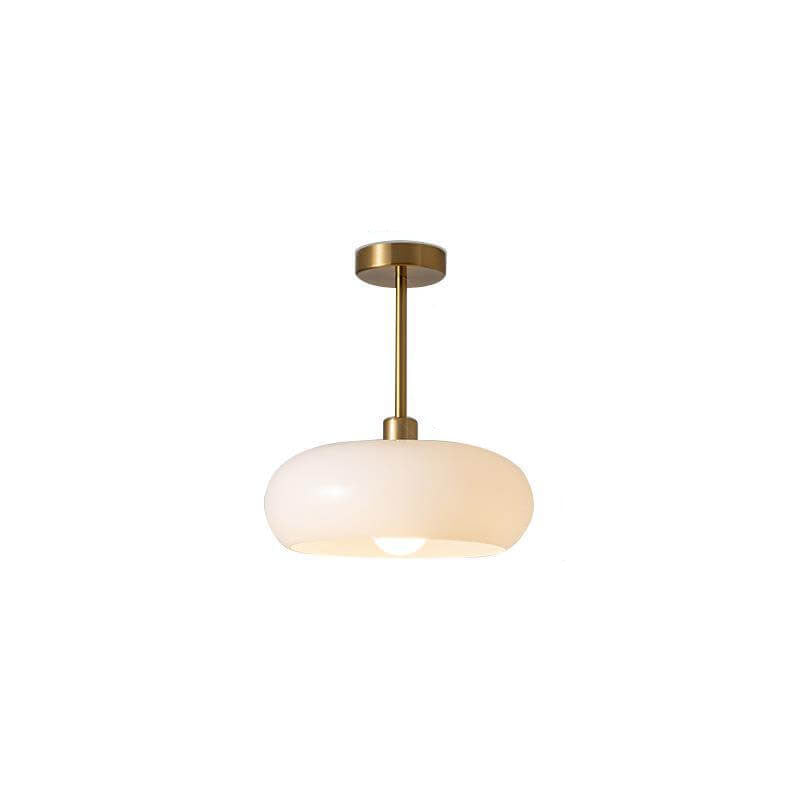 Modern Retro Round Solid-Color Glass Pendant Light with Electroplated Copper Finish — 1-Light, Pendant or Flush Mount