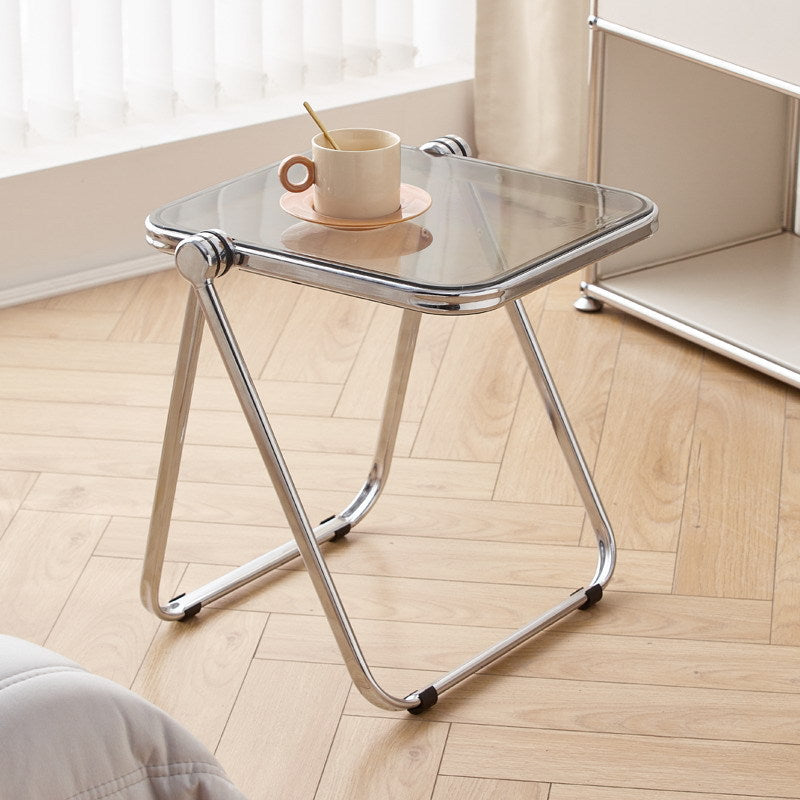 Sleek Contemporary Square End Table with Acrylic Metal Frame – Foldable for Living Room