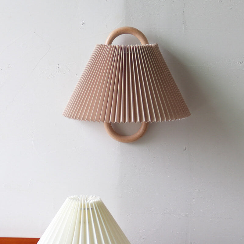 Sleek Contemporary Solid Wood Pleated Semi-Circle 1-Light Wall Sconce Lamp