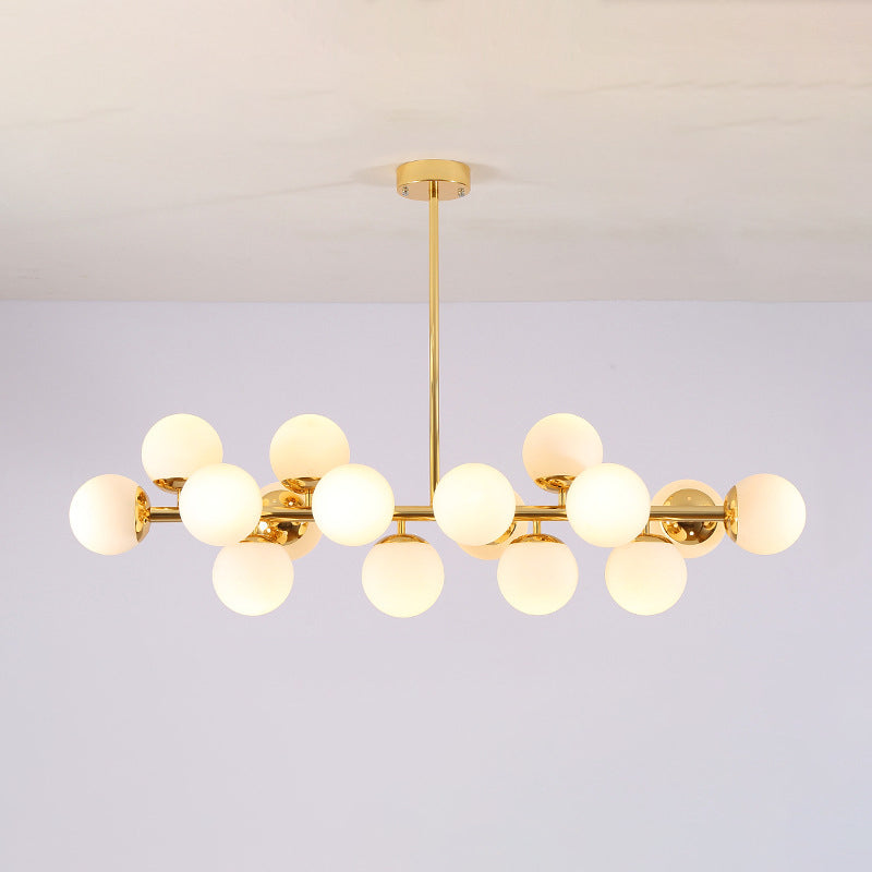 Contemporary Scandinavian Long Round Globe Iron & Glass 16-Light Island Pendant Chandelier for Dining Room