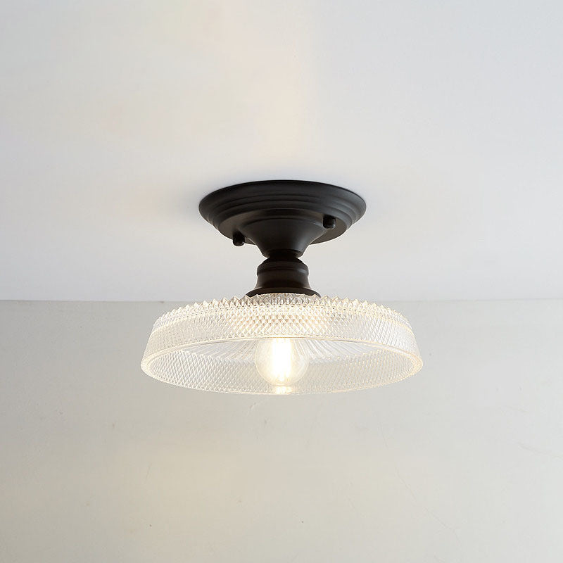 Chic Nordic Vintage Glass Floral Round Geometry 1-Light Semi-Flush Mount Ceiling Light