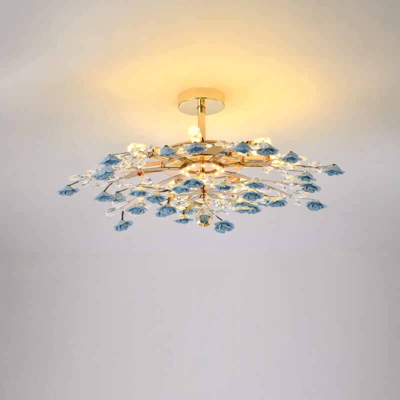 Modern Luxury Rose Iron & Ceramic Crystal Chandelier – 6/7/8-Light Options