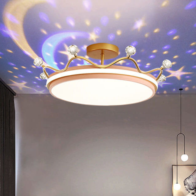 Modern Kids Crown LED Ceiling Light - Iron & Acrylic, Semi-Flush Mount For Bedroom