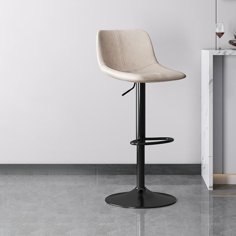 Luxurious Contemporary Curved Faux Leather Bar Stool – Height-Adjustable, Swivel, with Backrest and Footrest for Dining Room